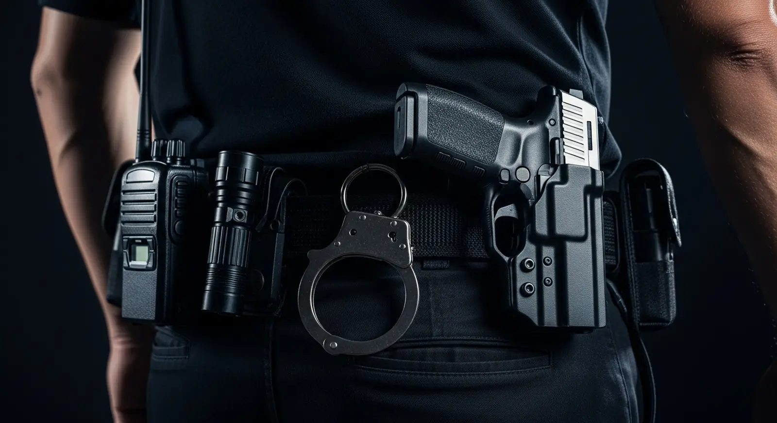 Armed security officer on post with duty belt